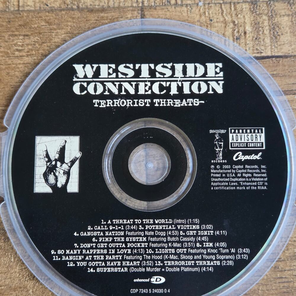 Vtg 1996 Westside Connection Terrorist Threats Enhanced CD Hip Hop Rap